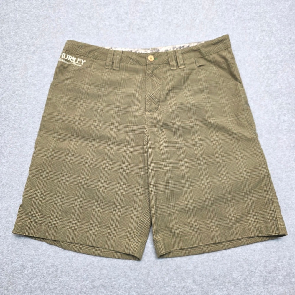 Hurley Plaid Cargo Shorts Men's Size 38‎ Tan Brown Utility Pockets Outdoors